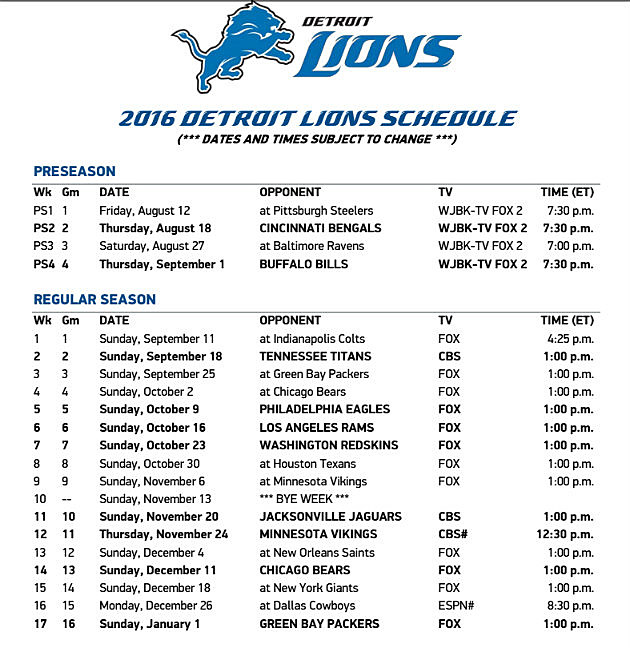 The 2016 Detroit Lions Schedule Features Fewer Prime Time Games